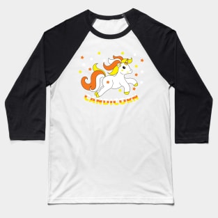 Candicorn Cute Unicorn Halloween Candy Corn Funny Pun Baseball T-Shirt